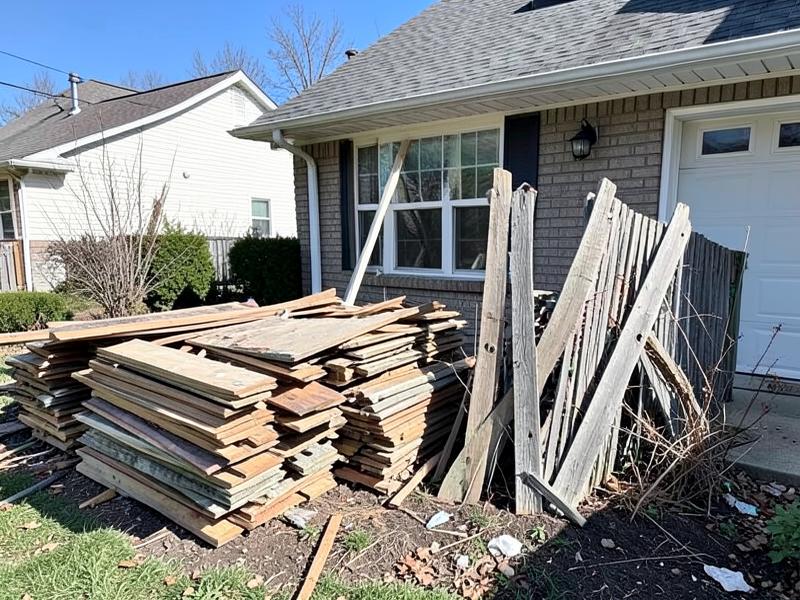 Small backyard structure partially dismantled for removal